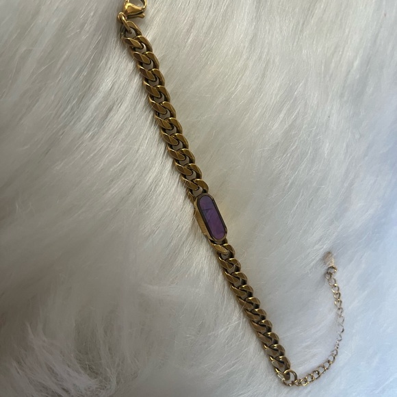 Gold Chain link adjustable bracelet with purple flashy inlay. New without tags. - Picture 7 of 9